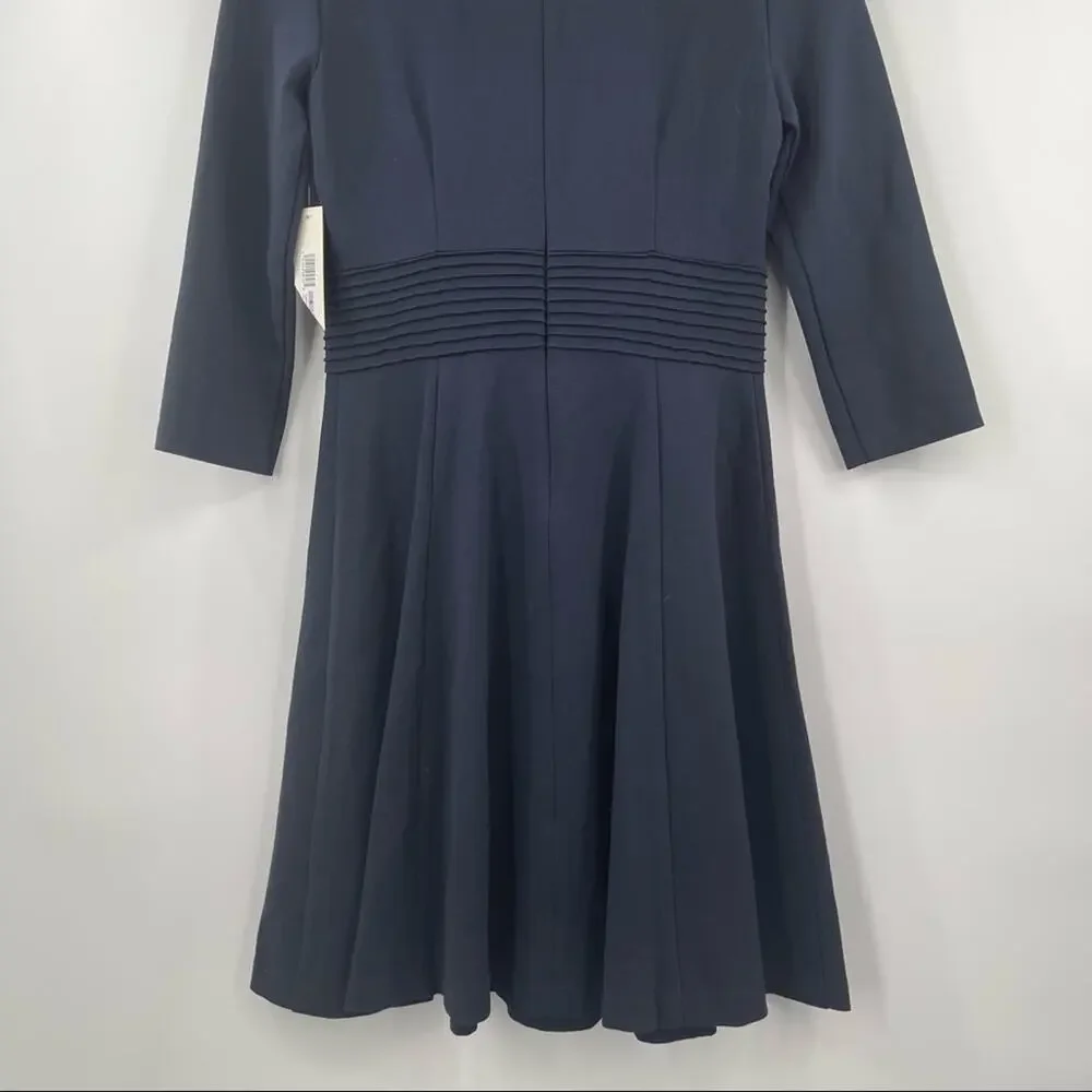 ELIZA J Dress Navy Cocktail Formal Business Wedding Pleated Long Sleeve NWT SZ 6 - Picture 8 of 13